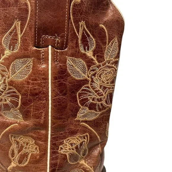 Roper Womens Desert Rose Cowboy Boots Brown Leather Square Toe Sz 6 Western - Picture 3 of 15